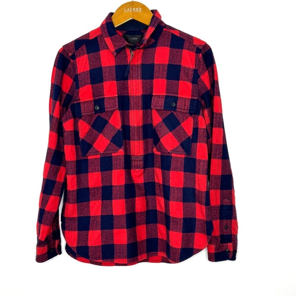 J. Crew Flannel Shirt Women's Small Red/Black Plaid 1/2 Zip‎